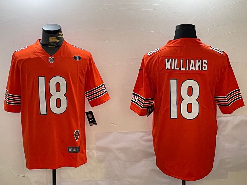 Men Chicago Bears 18 Williams Orange 2024 Nike Limited NFL Jersey style 1